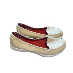 Crocs‎ Walu Canvas Loafers Womens Size 8 Khaki Beige Excellent Slip On Shoes